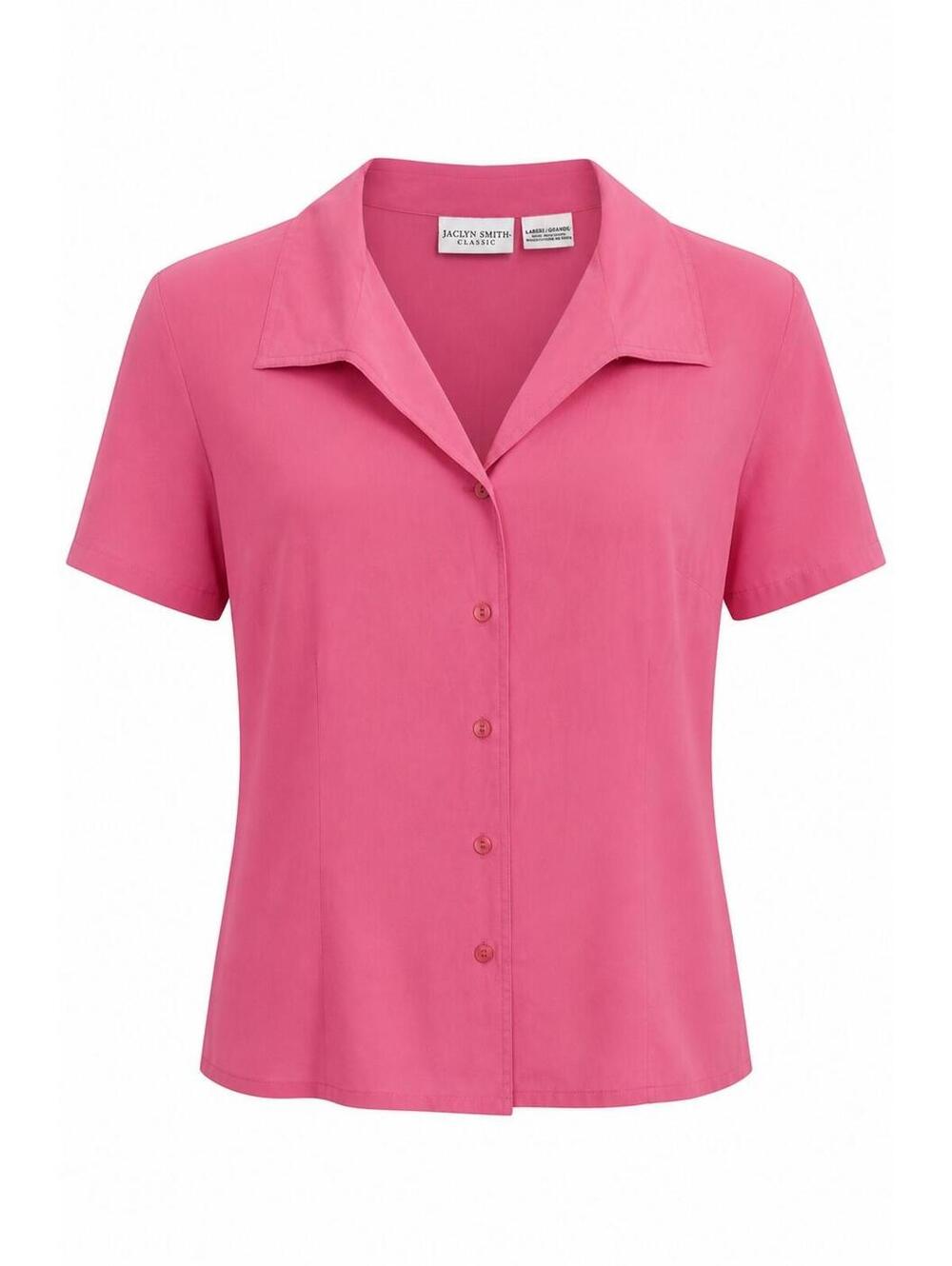 Jaclyn Smith Classic Women's Vibrant Pink 100% Silk Button Up Blouse L Relaxed